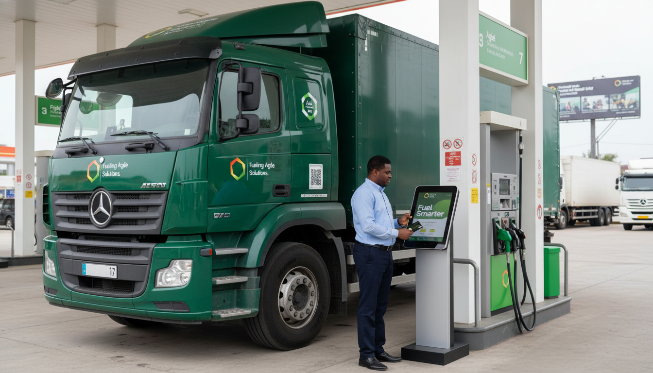 AgileFlex Fuel Card used by a Nigerian fleet vehicle at a fuel station for controlled fuel purchases